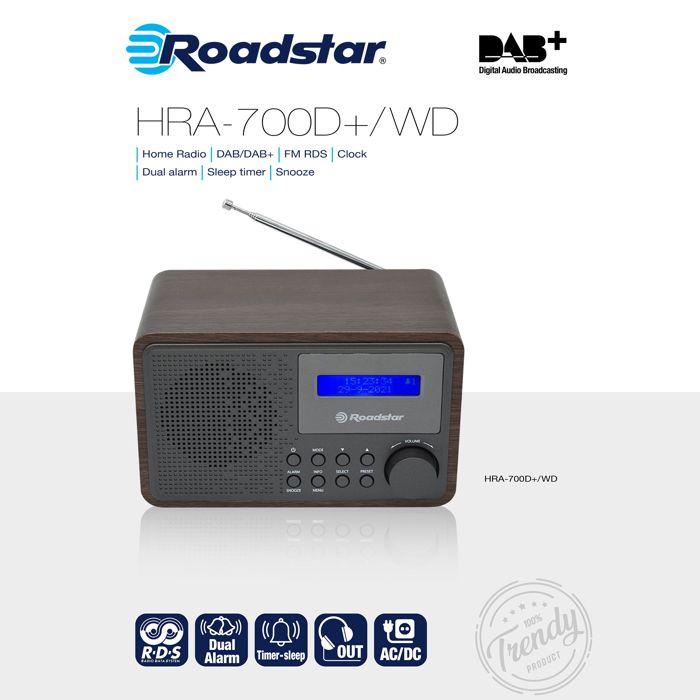 Radio Numérique Portable - Roadstar - HRA-700D+ - DAB/DAB+/FM - Design Vintage - Alimentation Secteur/Piles