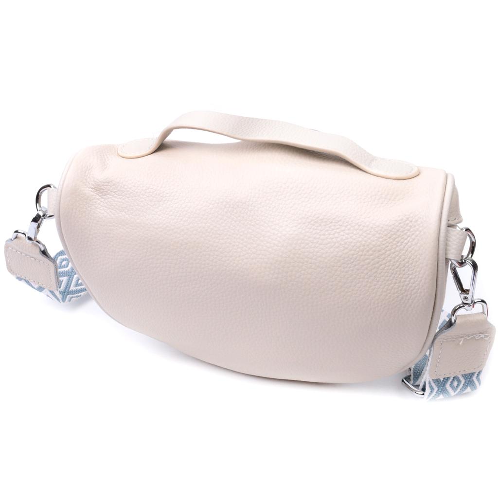 Trendy Women's Shoulder Bag In Classic Color Made of Genuine Leather Vintage 22656 White