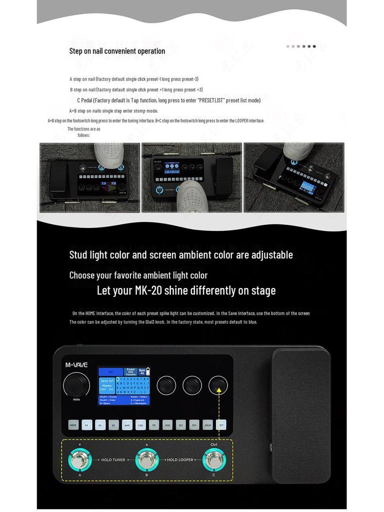 Педаль мультиэффектов M-VAVE MK-20: Электрогитара, Бас-лупер, Звуковая карта, Драм-машина.