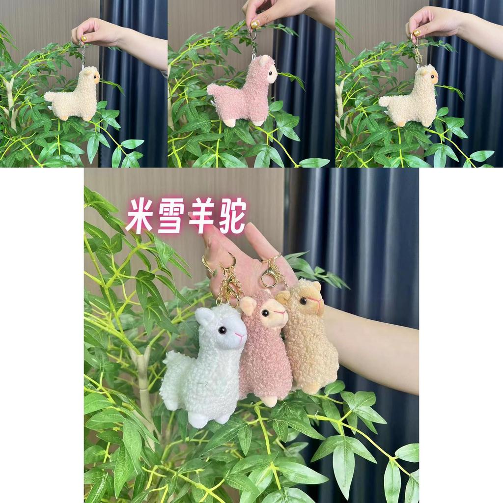 Cuddly White And Pink Plush Alpaca Keychain Adorable Soft Toy Keyring For Gifts