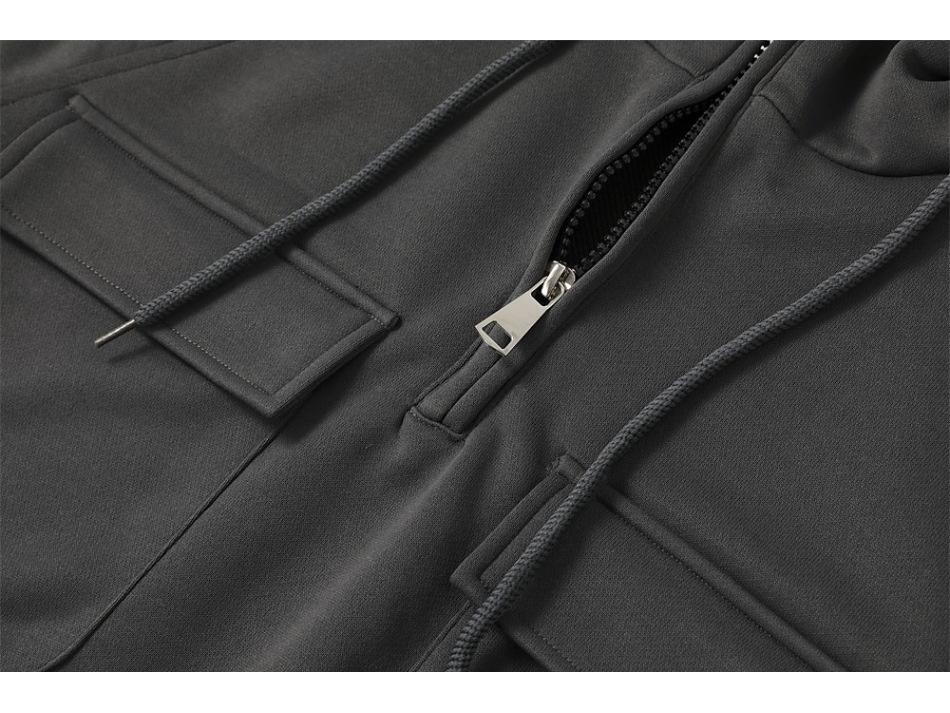 Men's Multi-Pocket Hooded Leather Patch Sweatshirt Jacket for Spring and Autumn - European & American Youth Style