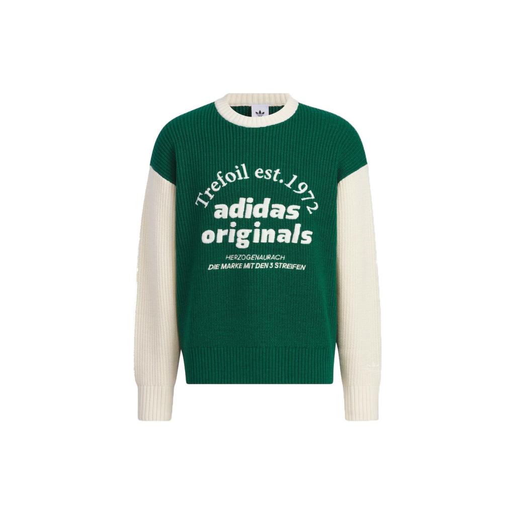 Adidas Originals Alphabet Embroidery Spliced Contrast Rib-Knit Sweater Unisex Sweater Forest-Green IW6288