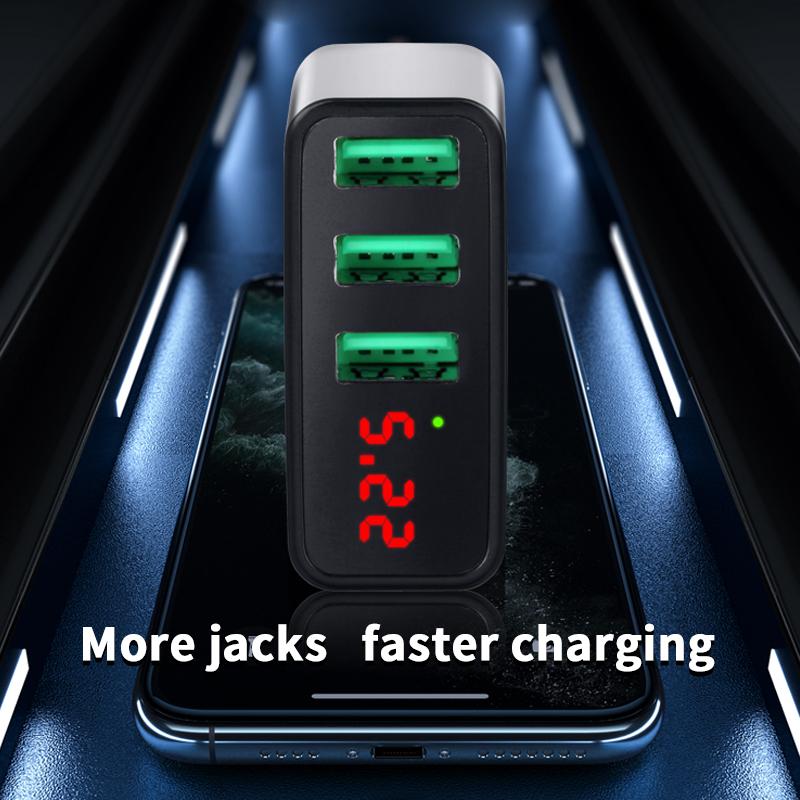 Зарядное устройство USB 45 Вт со светодиодным цифровым дисплеем, зарядное устройство для телефона, 3 порта, быстрая зарядка для iPhone, Samsung, Xiaomi, вилка ЕС, настенное зарядное устройство