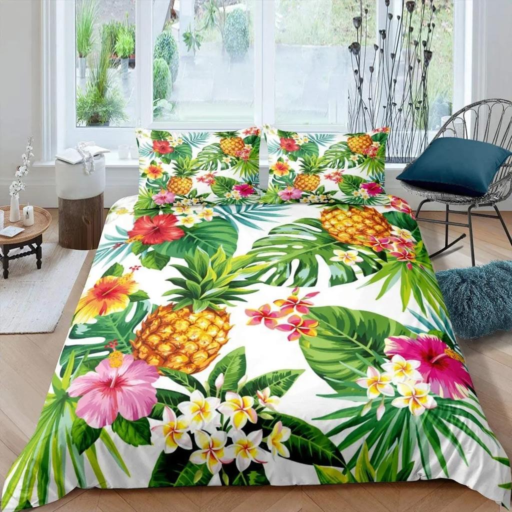 Pineapple Duvet Cover Set Yellow Fruit Pattern King Queen Size For Kids Boys Girls Polyester Comforter Cover With Pillowcase