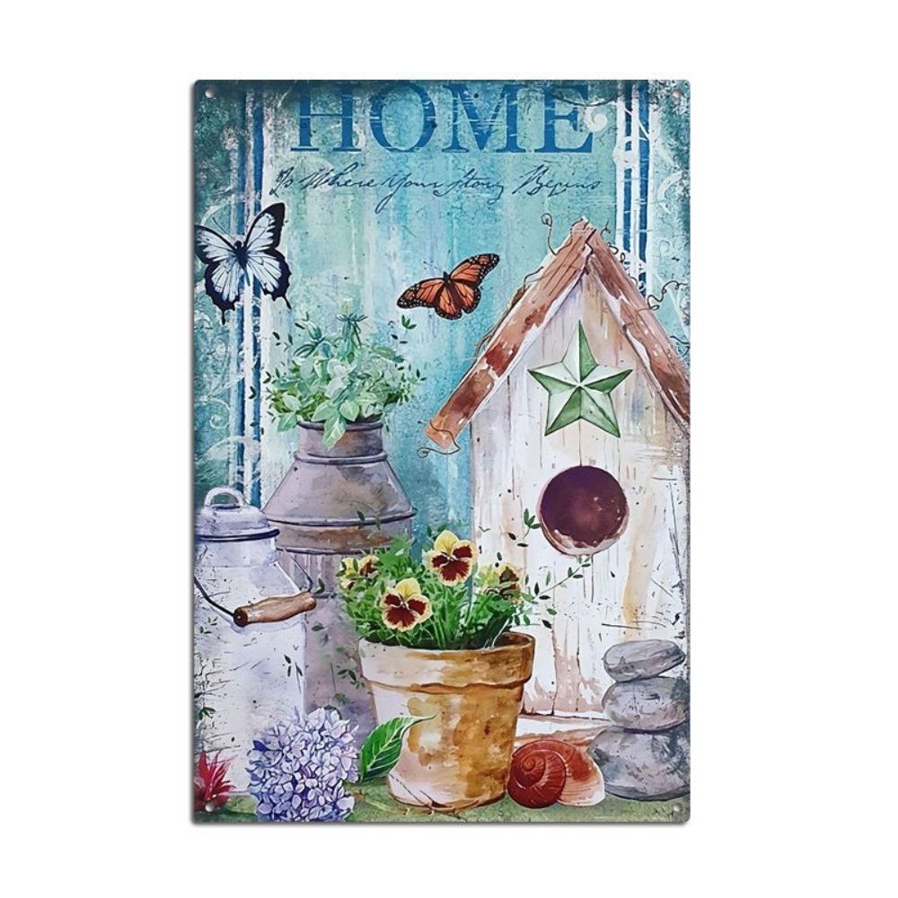 Pastoral Art Plaque Butterfly Wall Decor Garden Metal Plate  Living Room