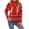 European and American women's casual Christmas series waffle 1D printing autumn and winter new crew neck sweater