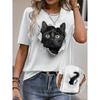Женская футболка повседневная с коротким рукавом и круглым вырезом с принтом кота 3D белая дышащая удобная летняя одежда