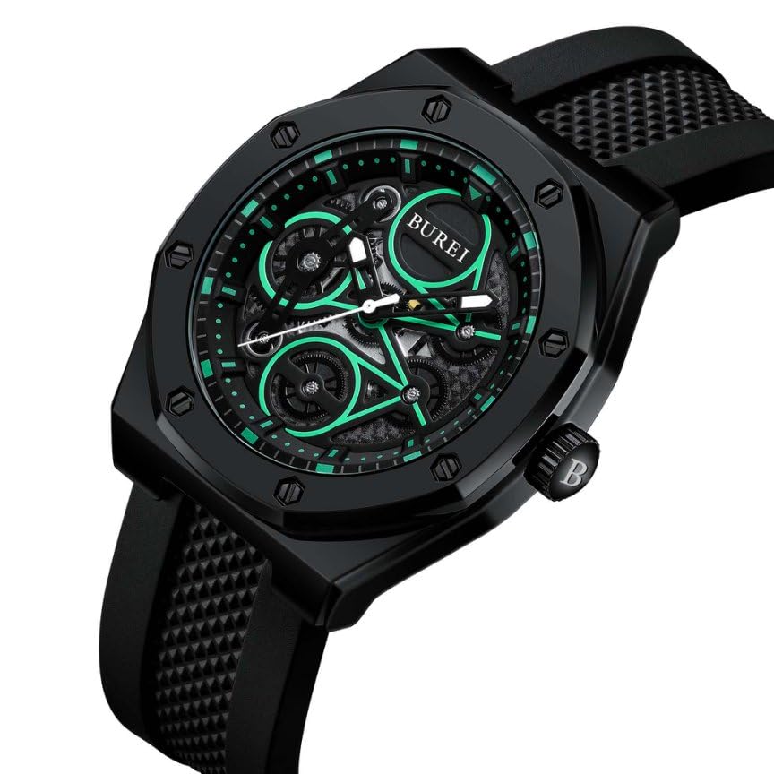 BUREI Наручные часы Аналоговые Кварцевые Черные Спортивные Наручные часы Деловые Водонепроницаемые Рабочие Повседневные Стильные Популярные Простые Деловые Стильные Подарок на День Часы Мужские Мужские