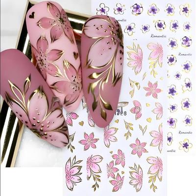 2 шт. 3D наклейки для ногтей Цветы Растения Наклейки для нейл-арта Цветочный Лист Весенние Слайдеры Маникюр Декор