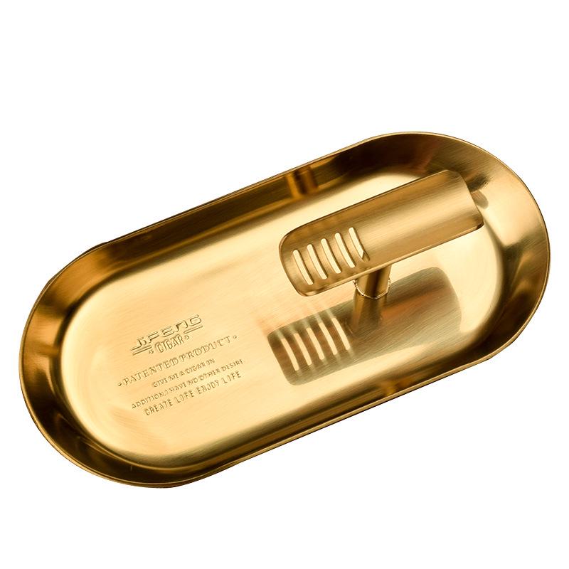 Antique Bronze Minimalist Two-Piece Stainless Steel Cigar Ashtray Set