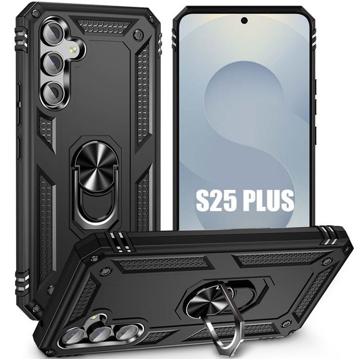 Protective Case - BOOLING - for Samsung Galaxy S25 Plus - Black - Shockproof - Rotating Ring
