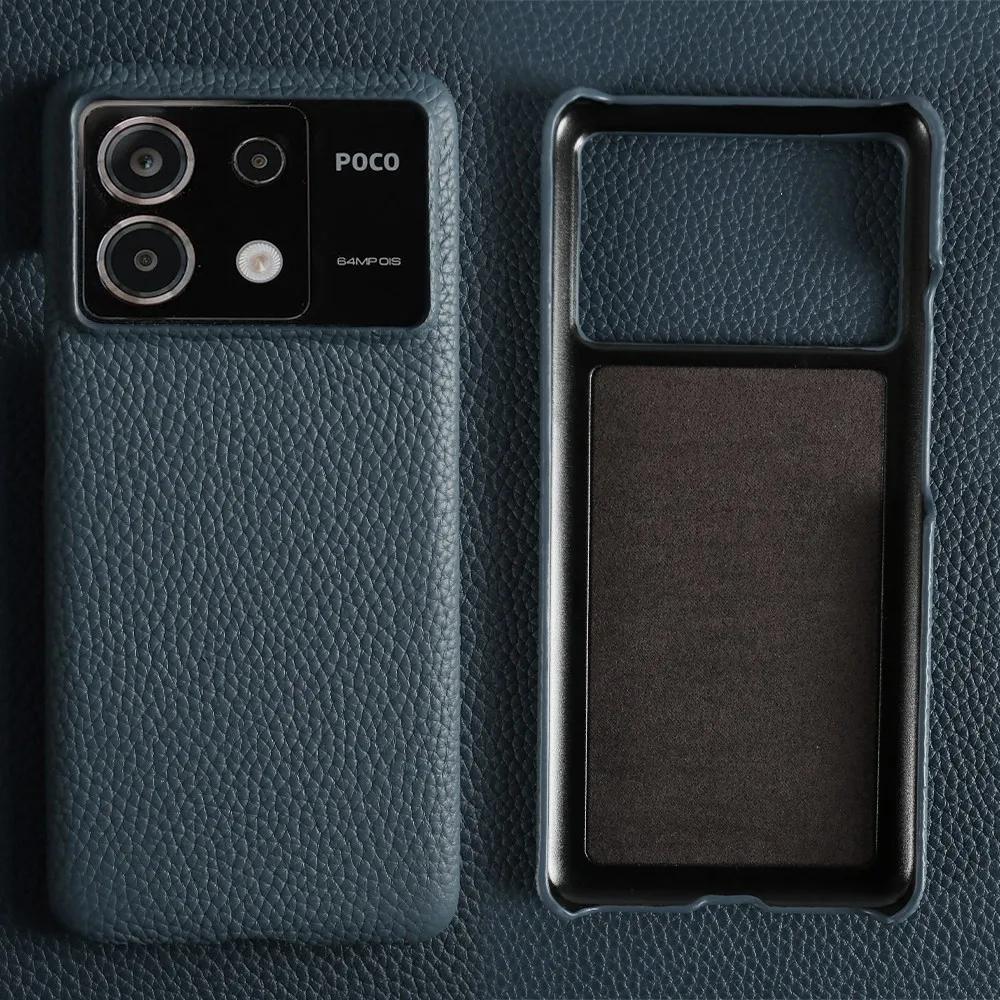 For POCO F8 Ultra Case Business Genuine Leather Cover For Poco F7Pro POCO X6 M5 M6Pro X4Pro F2Pro Back Coque Shockproof Fundas
