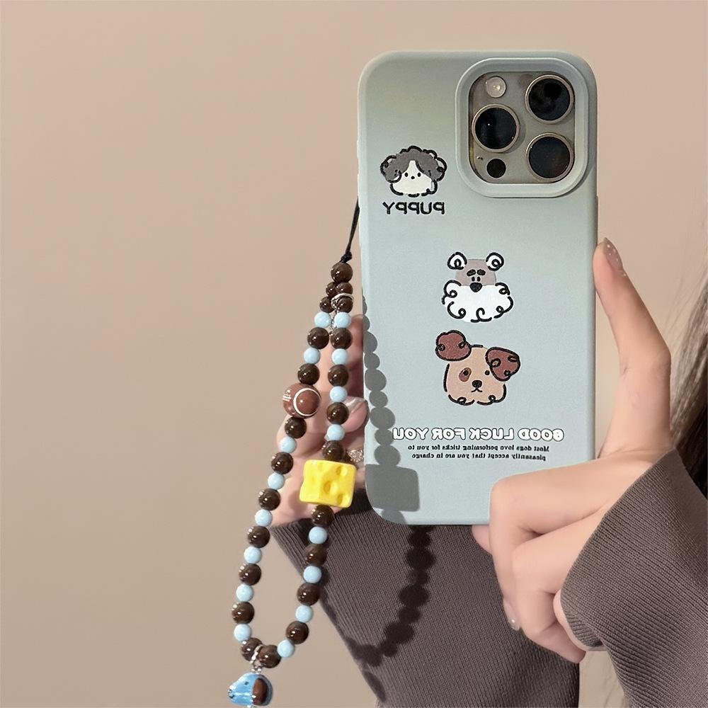 Ins quirky puppy phone case suitable for iPhone 17, Apple 15 Pro Max, with lanyard, suitable for 14, 13, and 16