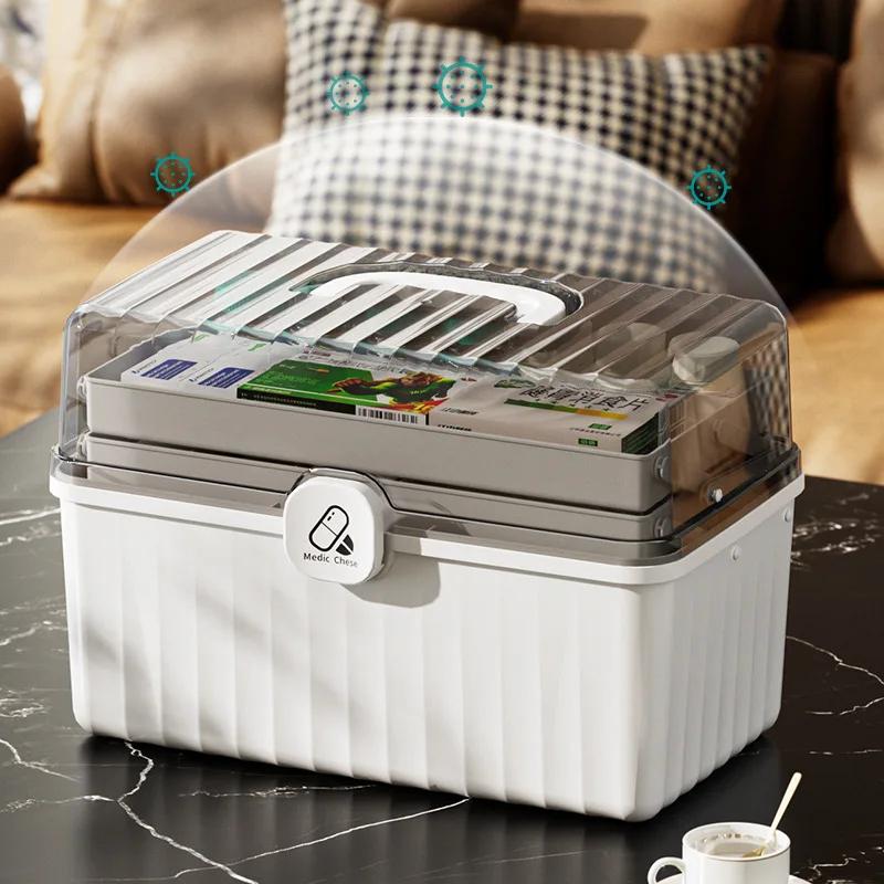 1 Piece Ivory White Large Capacity Pill Box for Household Medicine Storage Multi-layer Classification Household Medicine Box