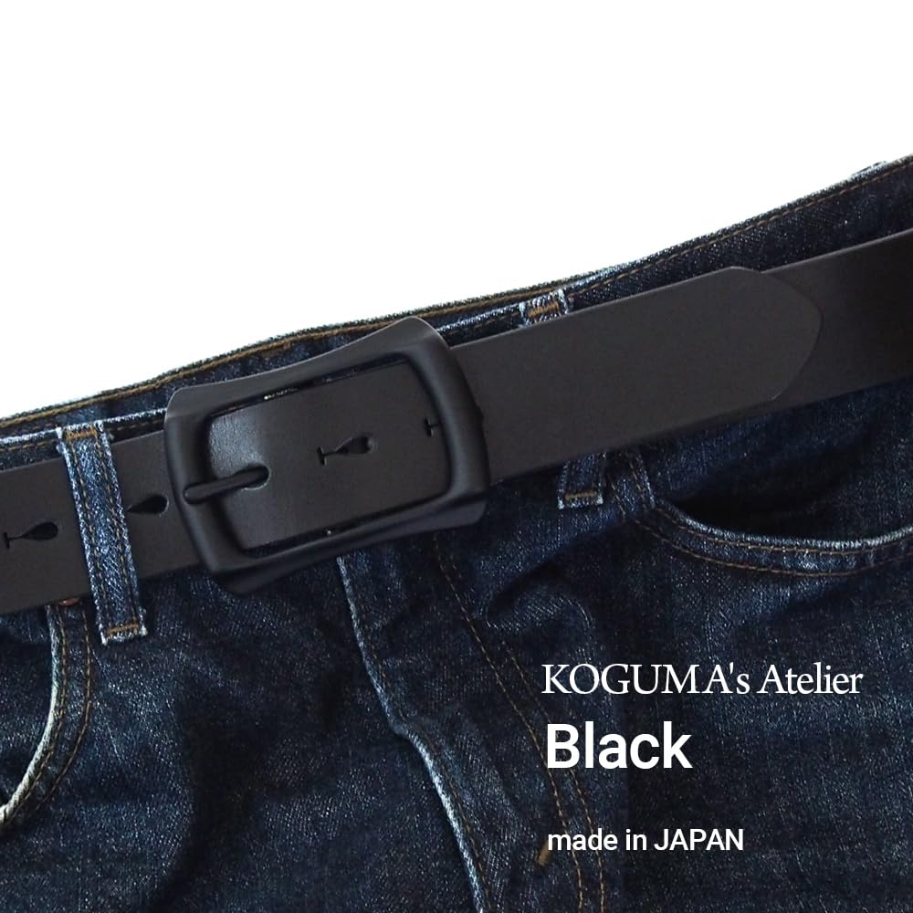 [KOGUMA BELT] Наслаждайтесь черным цветом вашего ремня - Кожа Тотиги, Сделано в Японии, Кожа растительного дубления, Черный, Пряжка, Мужской и Женский, Коровья кожа