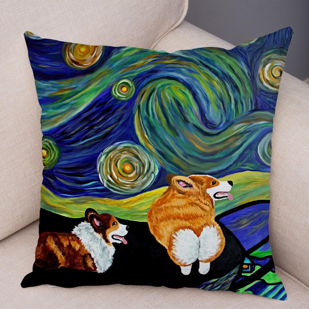 Welsh Corgi Pembroke Soft Plush Cushion Cover for Sofa Children Room Decor Cartoon Animal Pillowcase Oil Painting Pillow Case