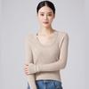 Fengxun Women's 100% Pure Wool Slim Fit Long Sleeve U-Neck Sweater