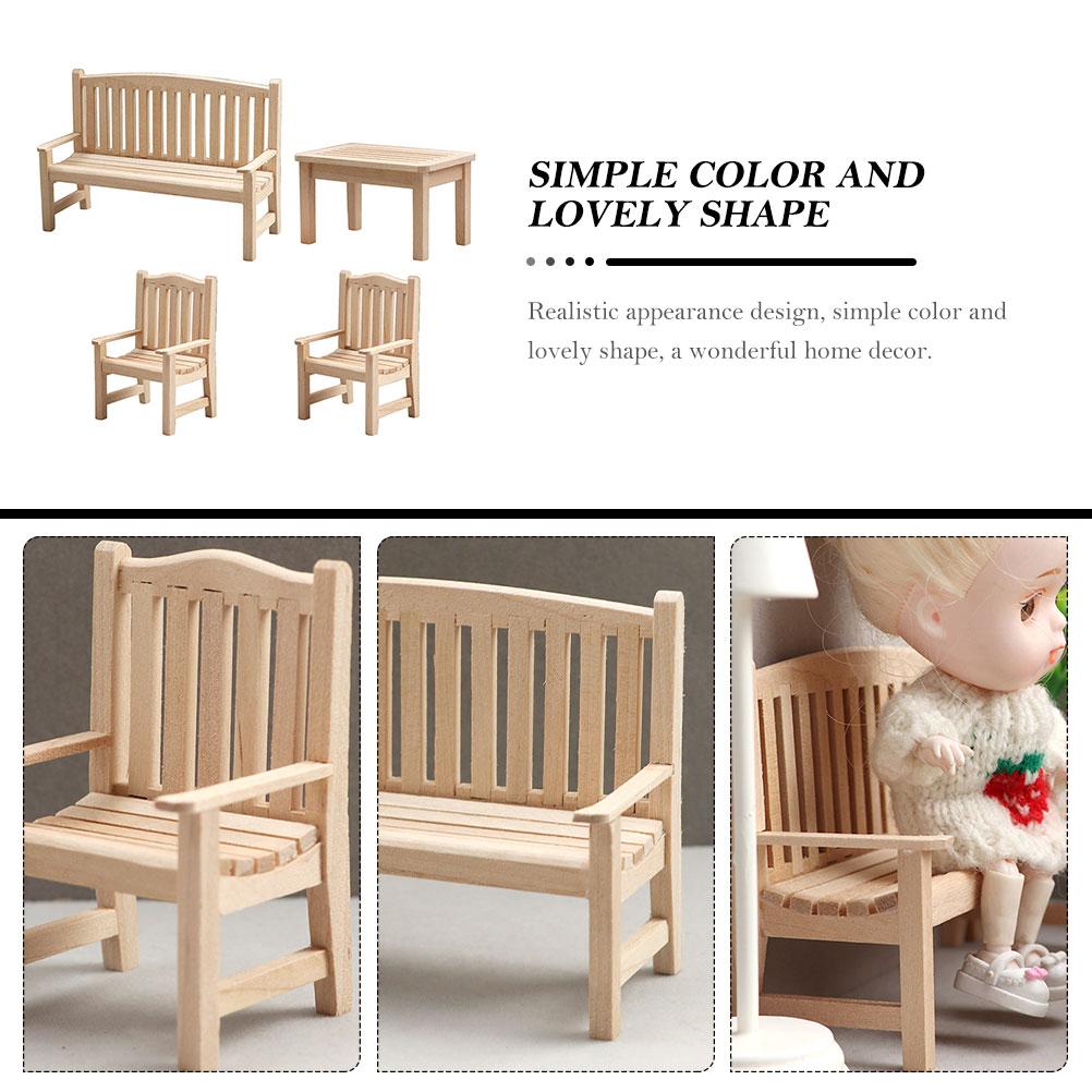 4 Pcs Garden Seat Miniature Chair Models Furniture Decor Bench Wooden Decoration