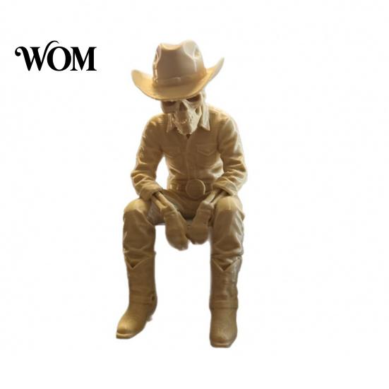 Retro Wilderness Figurine 3D Printed Western Cowboy Skeleton Figurine, Sitting Statue Edge Resin Sitter, West Style Desktop Shelf Decor for
