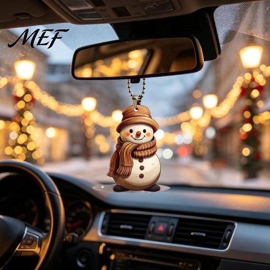 Personalized Christmas Gift for Friends Cute Snowman Acrylic Pendant, 2D Flat Car Rearview Mirror Hanging Indoor Holiday Home Ornament Decoration with