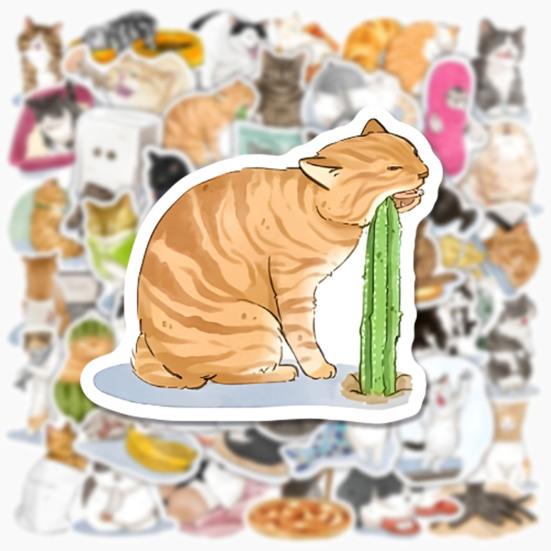50 шт. красивые мультяшные наклейки, устойчивые к разрыву, широкое применение, хорошая адгезия, милый кот, ноутбук для повседневного использования