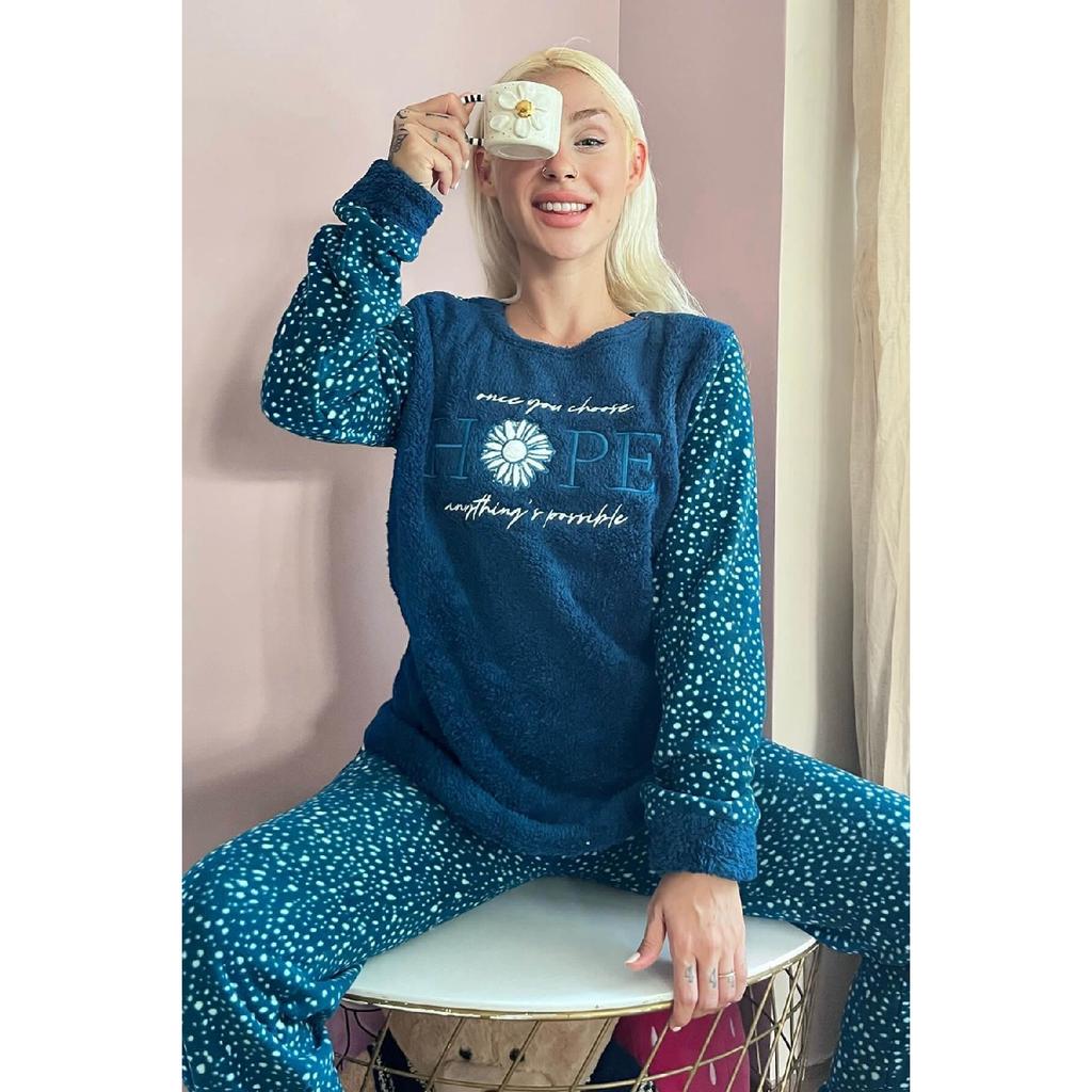 Серый - Женская плюшевая пижама с рисунком Hope