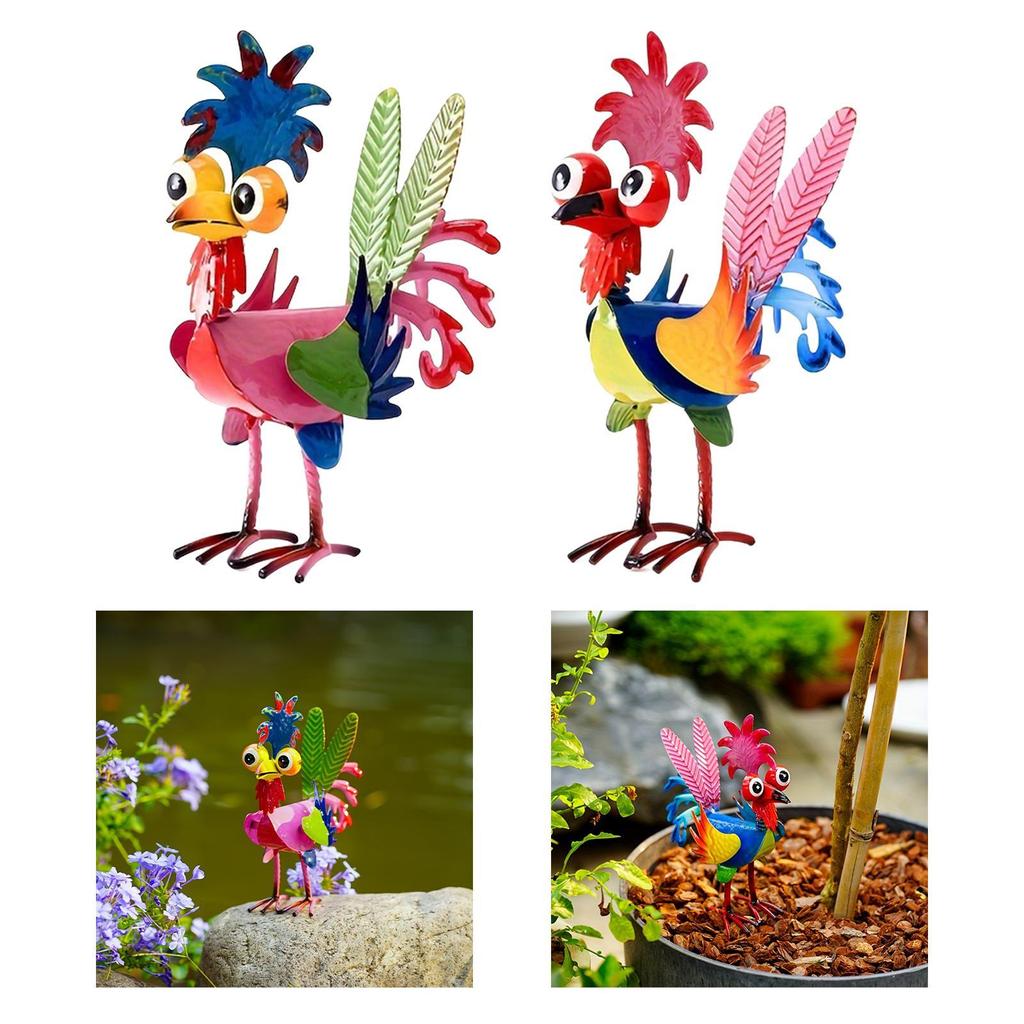 8" Tall Metal Rooster Craft Balcony Kitchen Decor Metal Chicken Sculpture