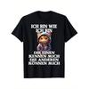 Men's black short-sleeve t-shirt with funny cat in hoodie graphic and German quote, soft cotton feel, crew neck, casual daily wear