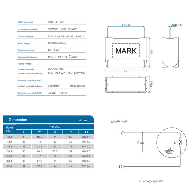 BM CBB61 1-3.5uF 450V Кондиционер Вентилятор Pin Материнская плата Конденсатор Стартовая часть
