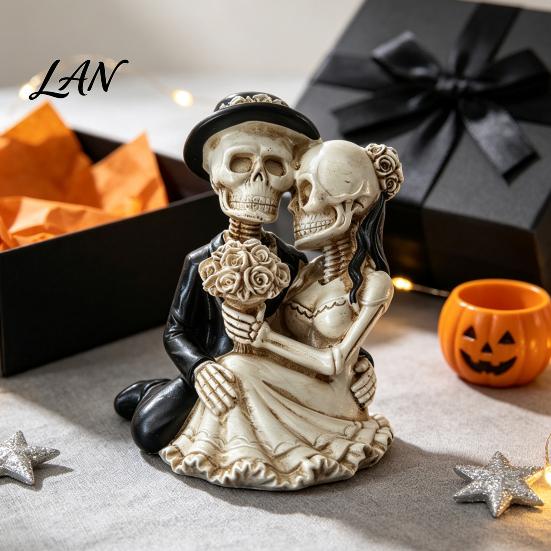 Anniversary Keepsake for Couples Gothic Skeleton Couple Figurine, Spooky Resin Halloween Skull Lover Statue, Day of Themed Desktop Decor The
