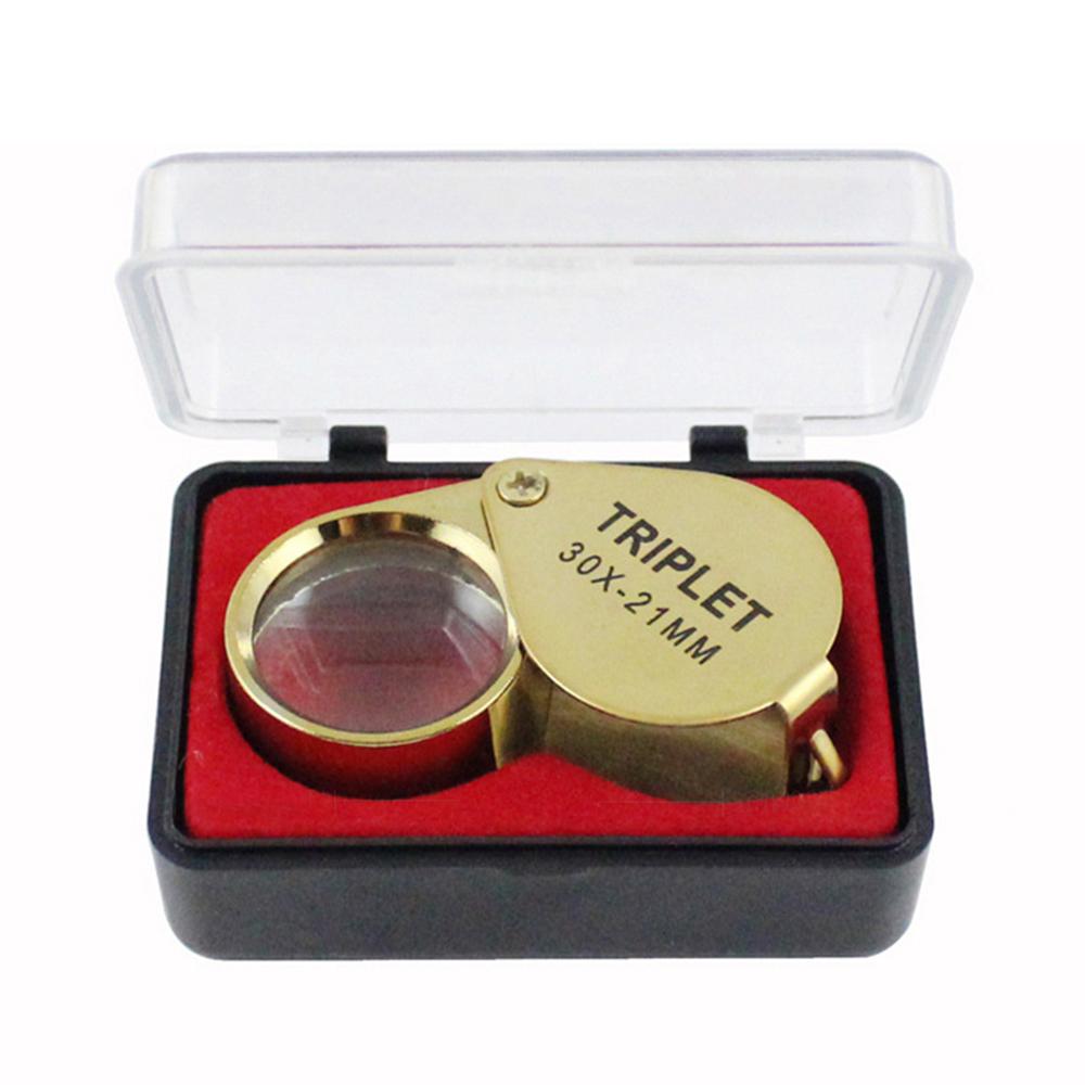 30X 20X 10X Pocket Loupe Magnifier Metal Jewelry Magnifying Glass Foldable Lens Triplet Glass Diamond Jewelers Eye Glass Tools