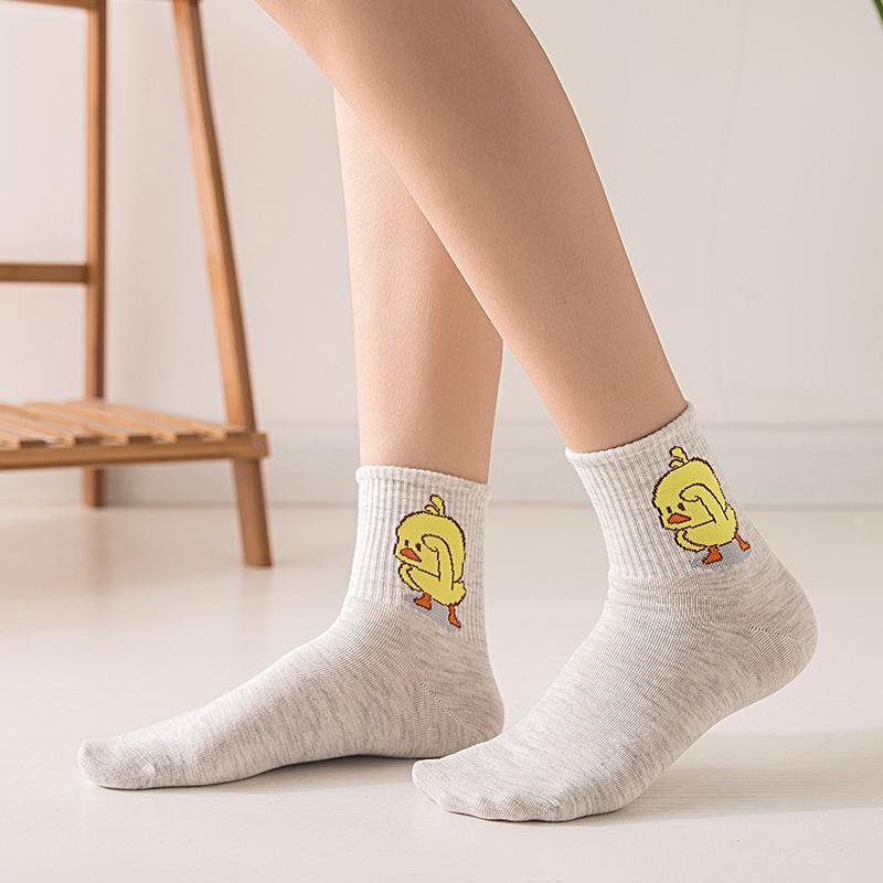 Unisex Cute Cartoon Dancing Yellow Duck Socks Hip Hop Cool Hipster Socks Cotton Art Funny Socks Tide Pet Elf Casual Sox