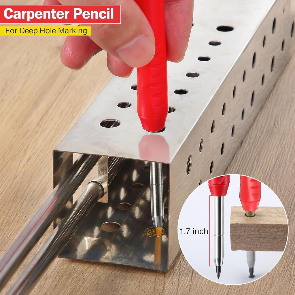 Hiboom 3 Pack Solid Carpenter Pencil with 21 Refill, Long Nosed Deep Hole Mechanical Pencil Marker with Built in Sharpener for Carpenter, Design