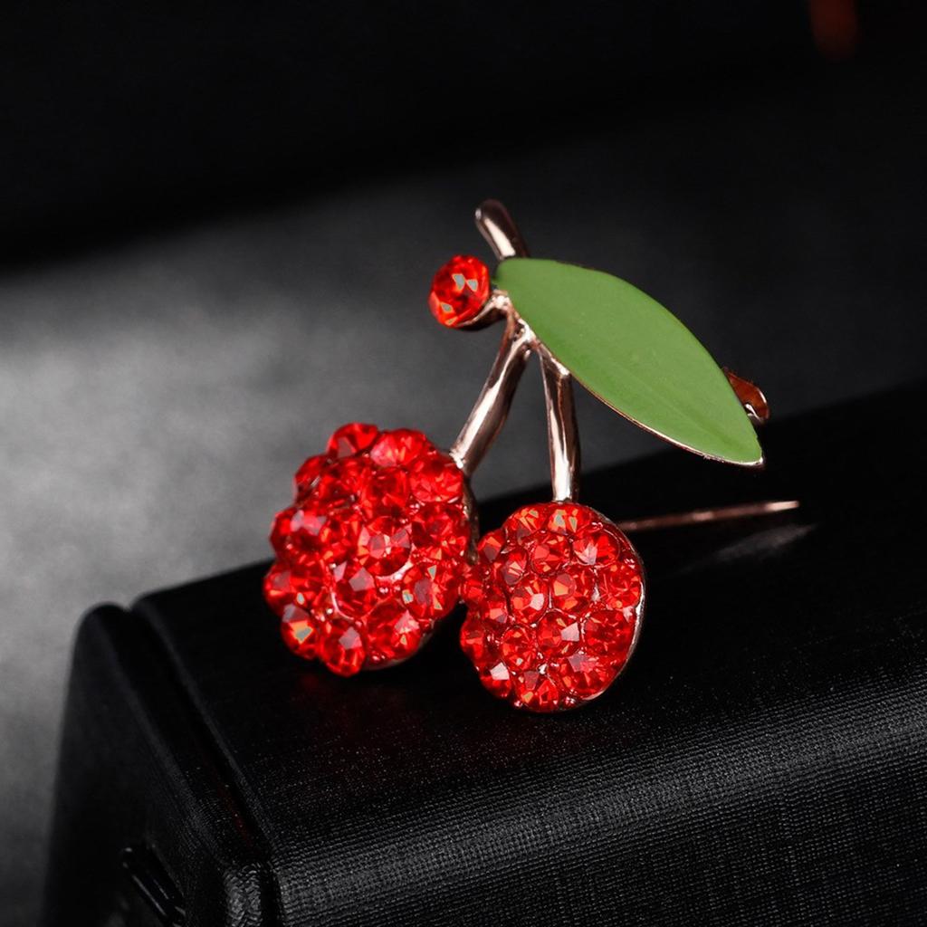 Fashion Cherry Fruit Brooch Pin Jewelry Statement Green Cubic Zircon Cherry Brooch Pin for Collectors and Style Lovers