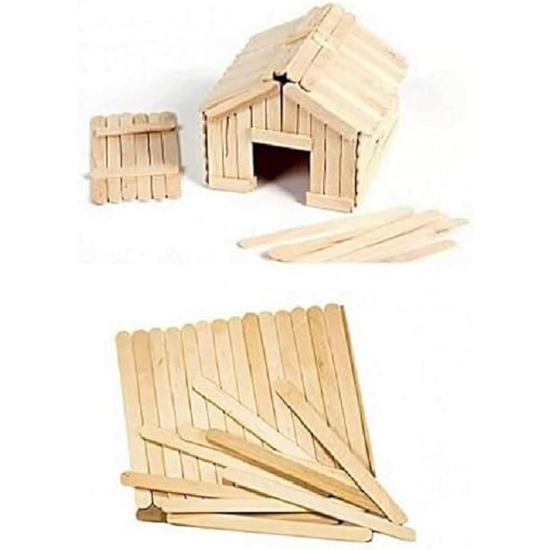 Eclet 50 White Wooden Craft Stick Premium Natural Wooden Piece Ice Cream Sticks(A)