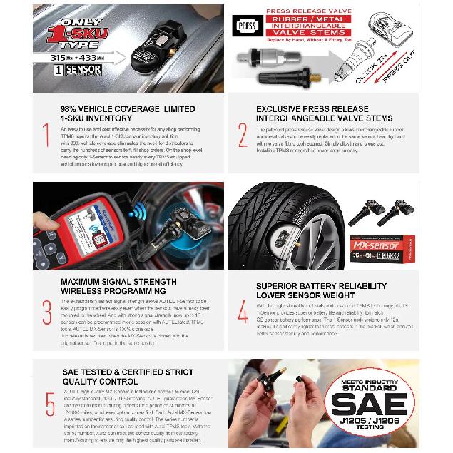 Autel MX Sensor 433 315MHZ TPMS Sensor MaxiTPMS Tire Pressure Monitor Tester Tire Repair Tools Scanner Programming MX-Sensor