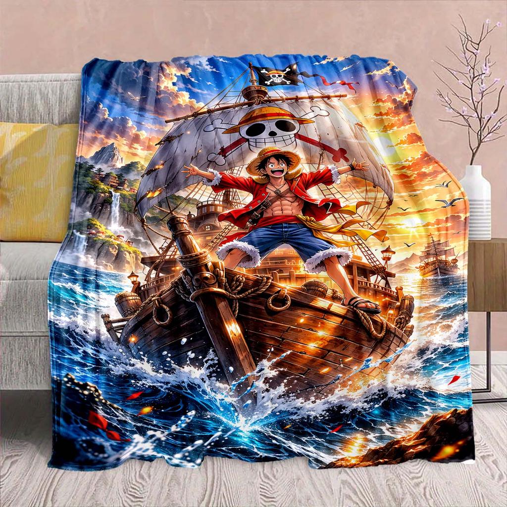 One Piece Anime Flannel Blanket - Soft Warm Perfect for Sofa, Bedding Camping Travel Office Home Decor -QJY