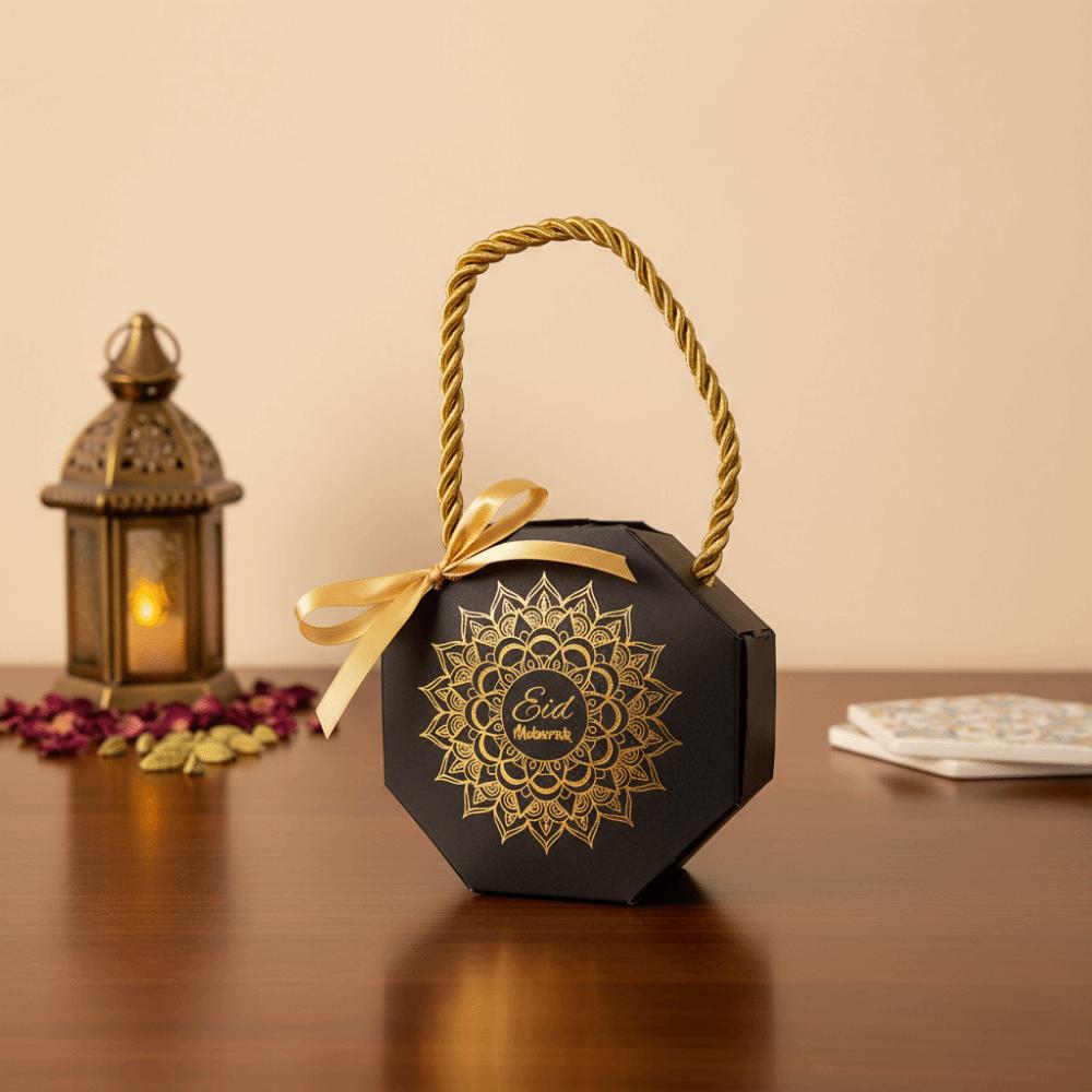 10Pcs Satin Ribbon Bow Eid and Ramadan Gift Boxes Gold Stamping Portable Ramadan Gift Box Reusable Simple Eid Gift Box