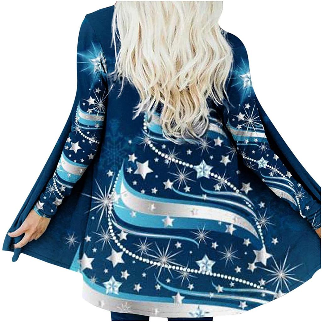 Женский рождественский кардиган с длинными рукавами и принтом, легкая куртка