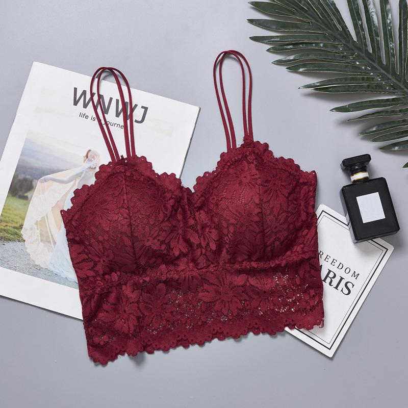 Lady Sexy Lingerie Corset Lace Floral Bralette Padded Bra Camis Underwear Wire Free Sheer Lace