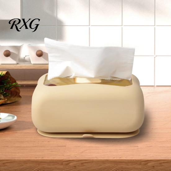 Space Saving Tissue Box Suction Cup Box, Wall Mounted Waterproof Silicone Holder, Modern Heavy Duty Dispenser Style Solid Color Dispenser, for