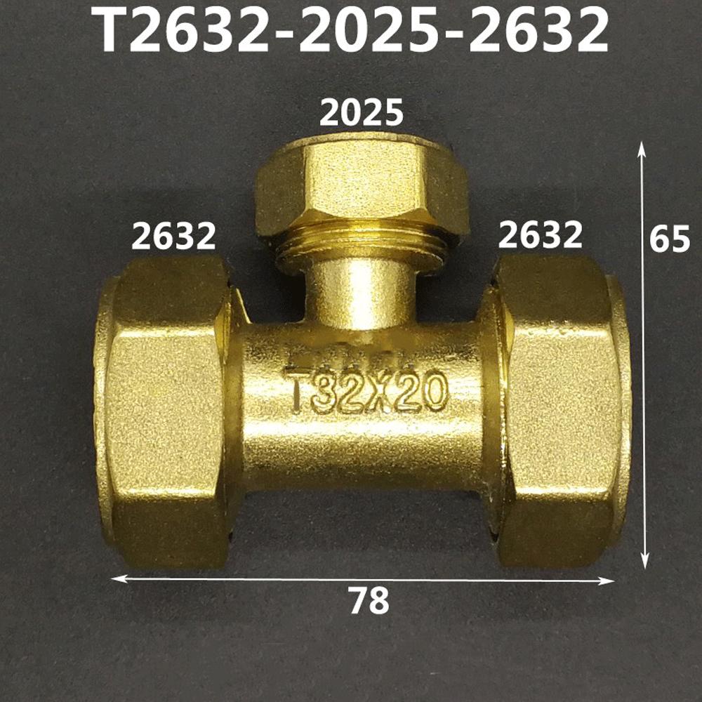 Латунный компрессионный тройник для труб Pex 1216/1418/1620/2026/2632 Равнопроходные и переходные фитинги для алюминиево-пластиковых труб для напольного отопления