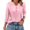 Women's T Shirt Solid Color Button 3/4 Sleeve Daily Weekend Fashion Basic V- Neck Regular Top