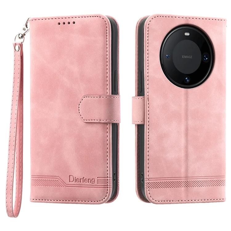 DF-03 Чехол-подставка из искусственной кожи для Huawei Mate 60 Pro Lines Imprinted Phone Cover Wallet