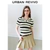 UR 2024 Autumn Women's Color-block Stripe Textured Short Sleeve Knit Top