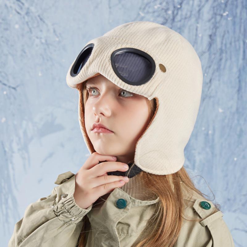 Детская зимняя шапка с очками, флисовая подкладка, детская шапка-чепчик с ушами, теплая детская шапка для катания на лыжах и отдыха на природе для девочек и мальчиков