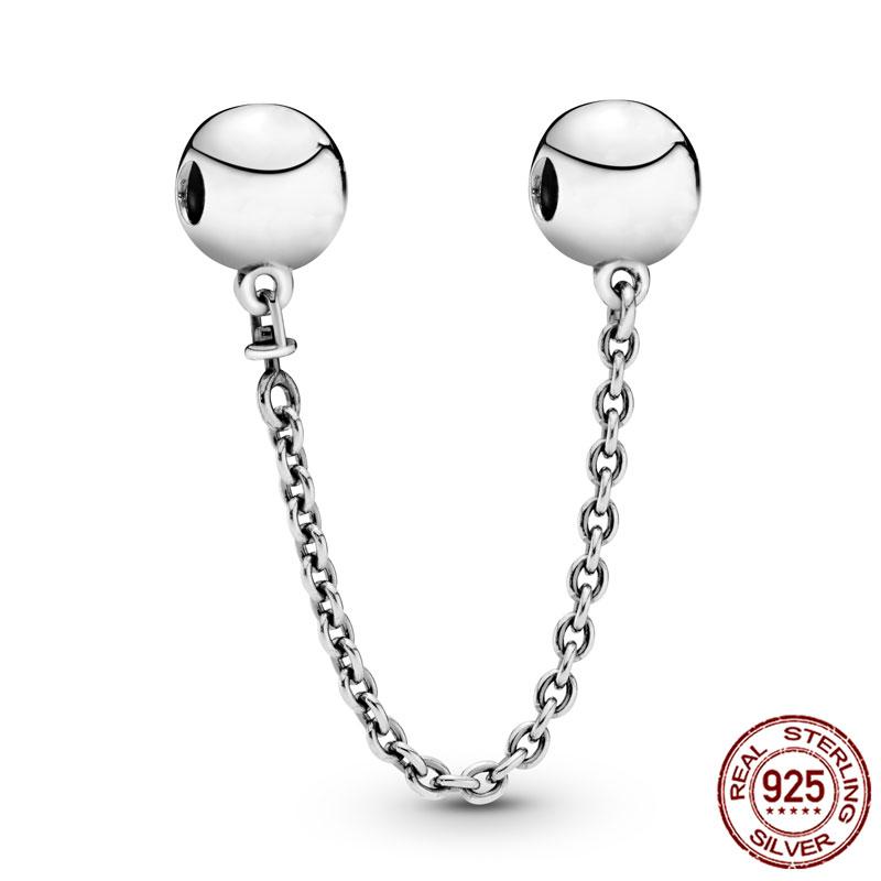 925 Sterling Silver Safety Chain Bead Charms Fit Original Bracelet DIY Attachment Clip Heart Star Jewelry Gift For Women