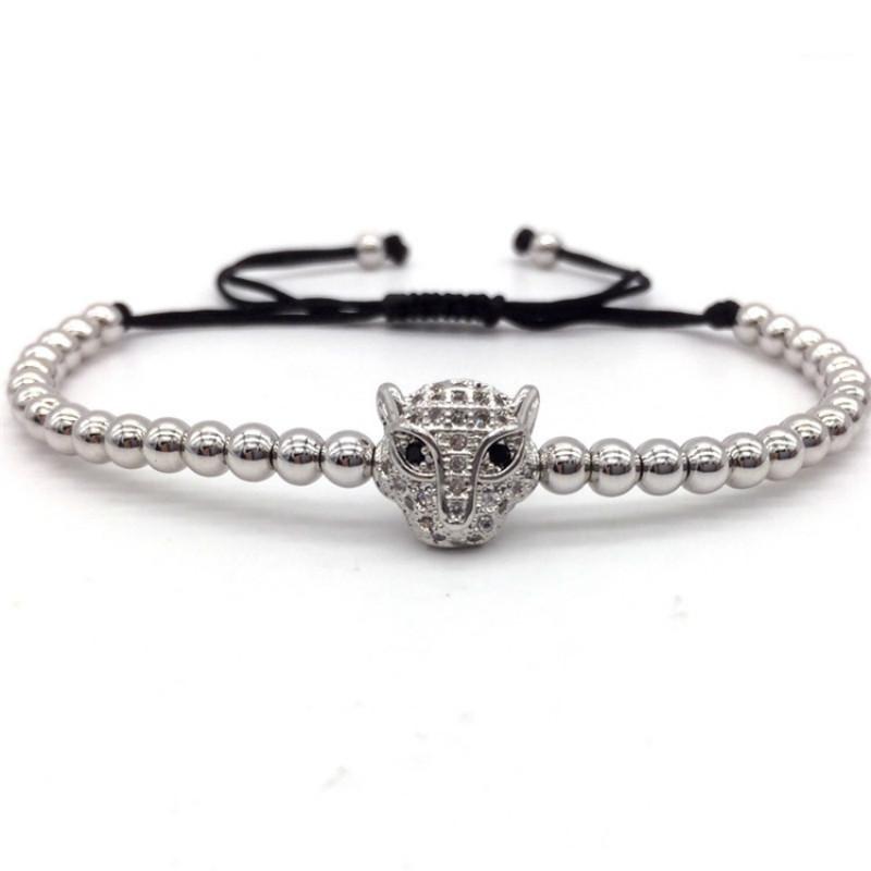 Браслет с подвеской в виде головы леопарда, мужской роскошный регулируемый плетеный макраме-браслет из бисера для мужчин, ювелирный подарок