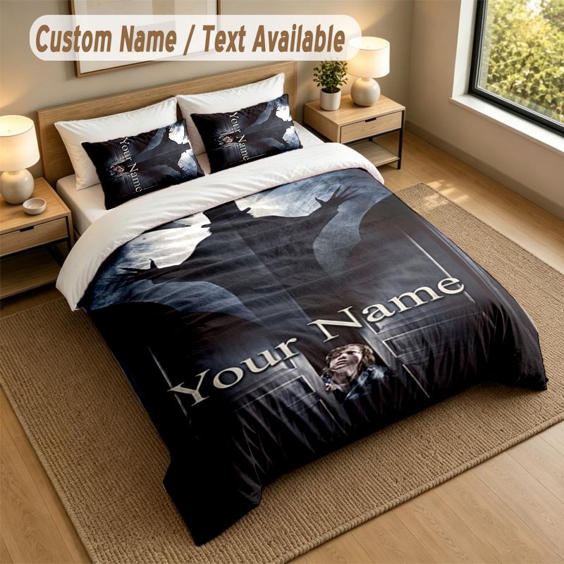 3Pcs Bedding Set Custom Name Text, 1 Sheet 2 Pillowcases Home Bed DecorThe Babadook