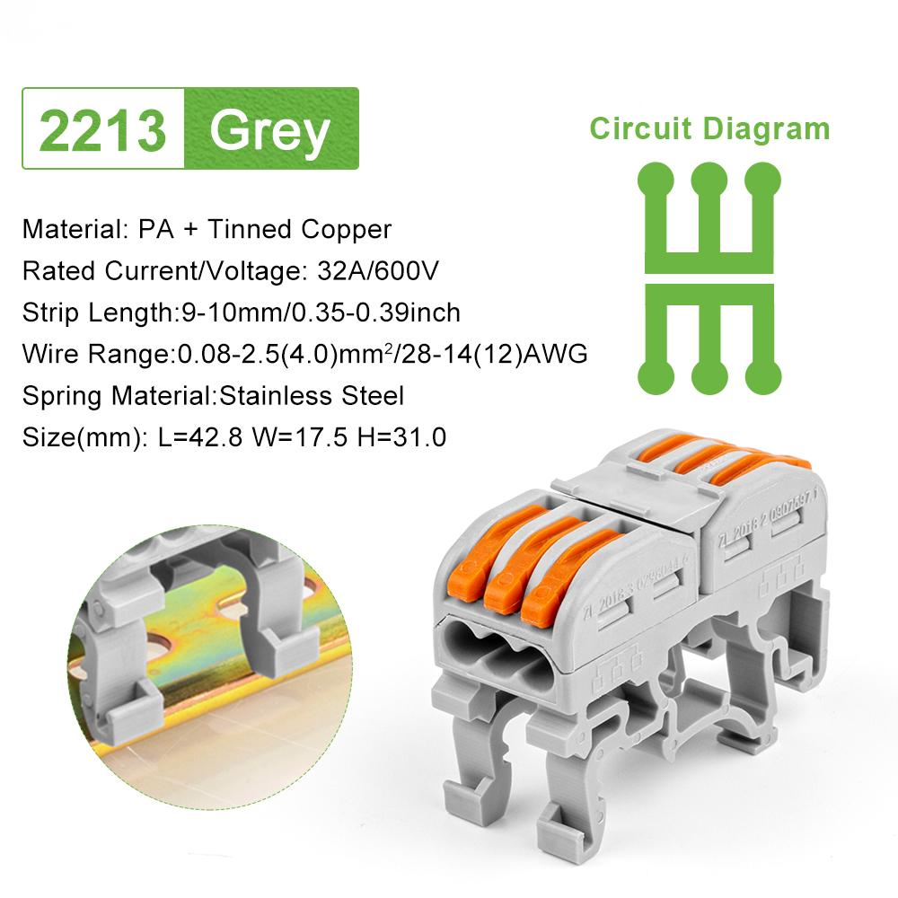 DIN Rail Fast Wire Cable Connectors 3/5Pin Universal Compact Conductor Spring Splicing Wiring Connector Push-in Terminal Block
